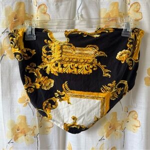 J for Justin Black and Gold Baroque Print Crop Top